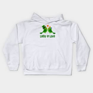 Lucky In Love Irish Green Birds Engagement Wedding Kids Hoodie